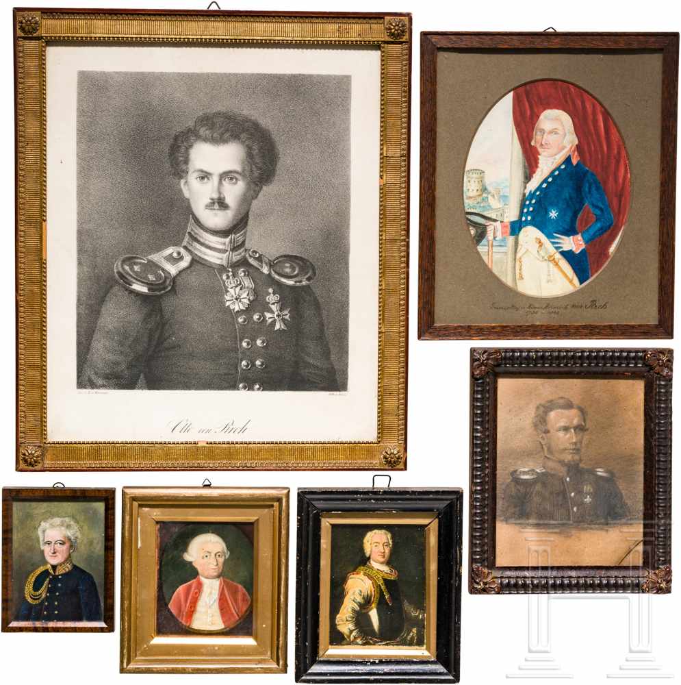 Offiziersfamile von Pirch - sechs Portraits, 19. Jhdt.In Öl auf feiner Leinwand bzw. Pappe die