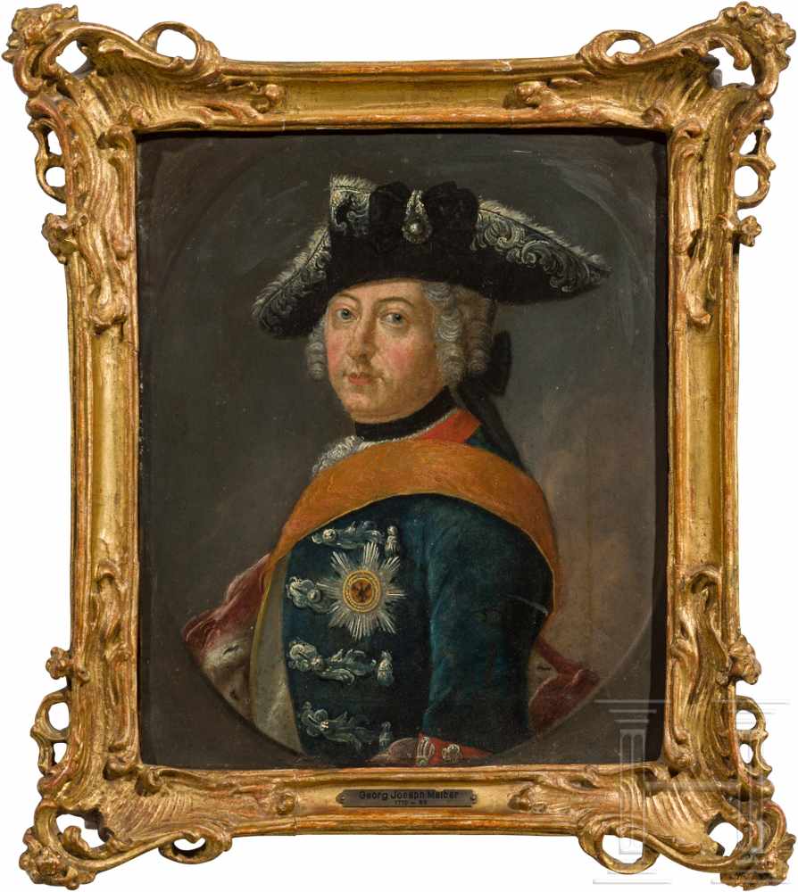 Georg Joseph Melber (1710-88) - Portraitgemälde des Königs Friedrich II.Öl auf Pergament. Hochovales