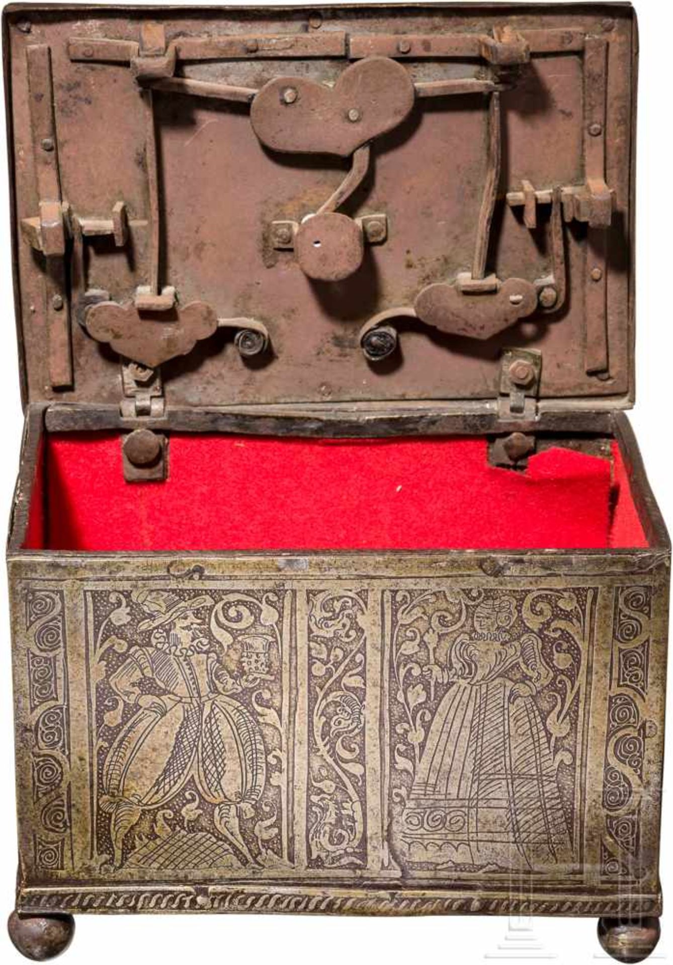 Geätztes Eisenkästchen, Nürnberg, um 1590/1600Rechteckiges Kästchen aus vernietetem Eisenblech auf - Bild 2 aus 4