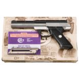 Colt Target Model, im Koffer/KartonKal. .22 l.r., Nr. TM01310, Blanker, dicker Lauf (Bull Barrel),