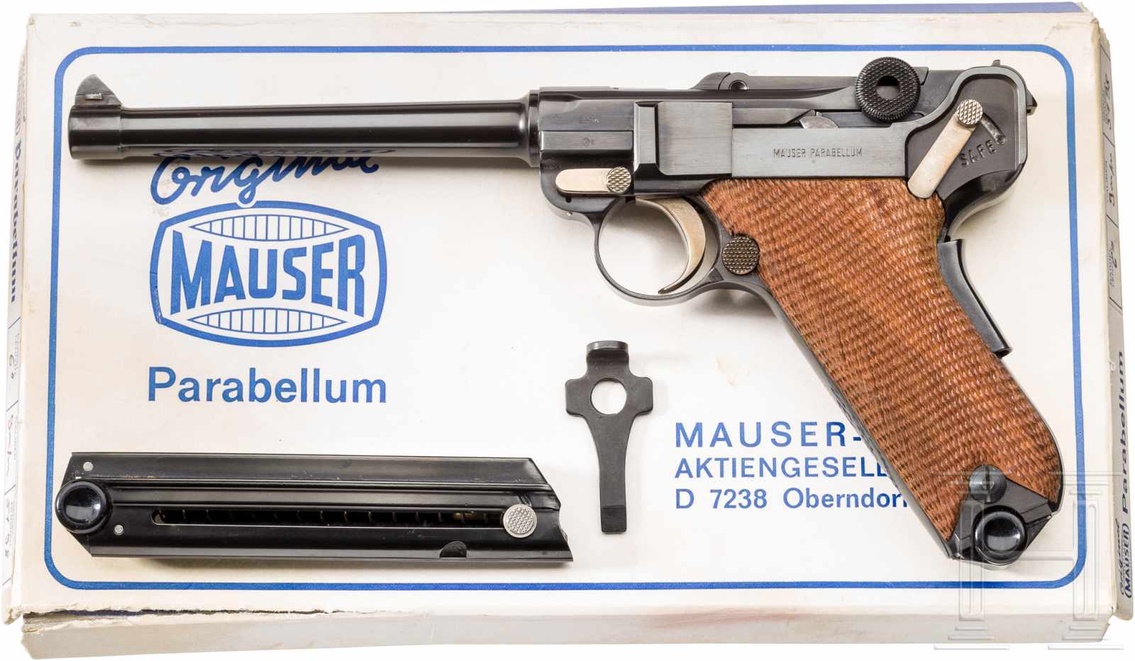 Parabellum Mod 29/70 mit W-Lauf im KartonKal. 9mm Luger WL 7,65 Luger, Nr. 11.005198 WL E13.