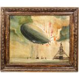 Gemälde der Hindenburg-KatastropheÖl auf Leinwand, mit Darstellung der brennenden "Hindenburg"