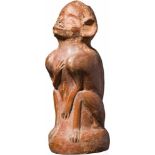 Figurengefäß "kauerndes Äffchen", Peru, Moche-Kultur, 300 v. Chr. - 700 n. Chr.Gefäß aus rot