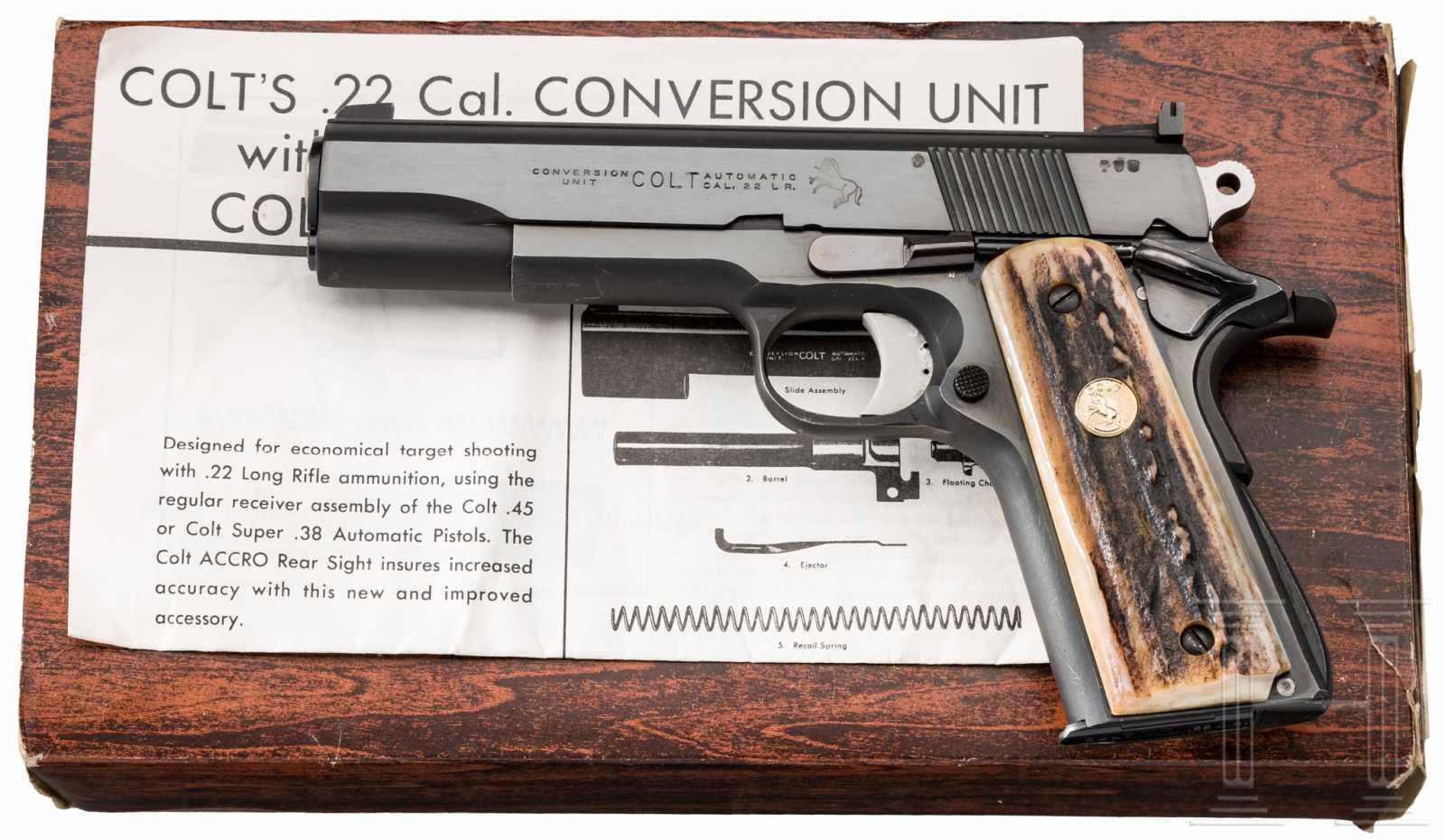 Colt Conversion, im KartonKal. .22 l.r., Nr. 70L07603, Blanker Lauf, Länge 5". Zehnschüssig.