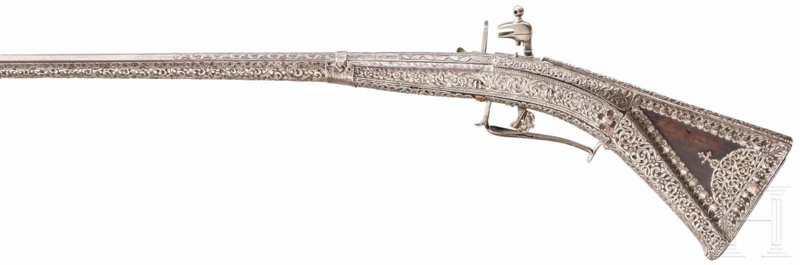 Eisengeschnittenes Steinschlossgewehr, Sardinien, 18. Jhdt.Langer und glatter Achtkantlauf im - Image 7 of 7