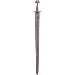 Wikingisches Schwert, Nordeuropa, 9./10. Jhdt.Kräftige, zweischneidige Klinge mit breiter, flacher