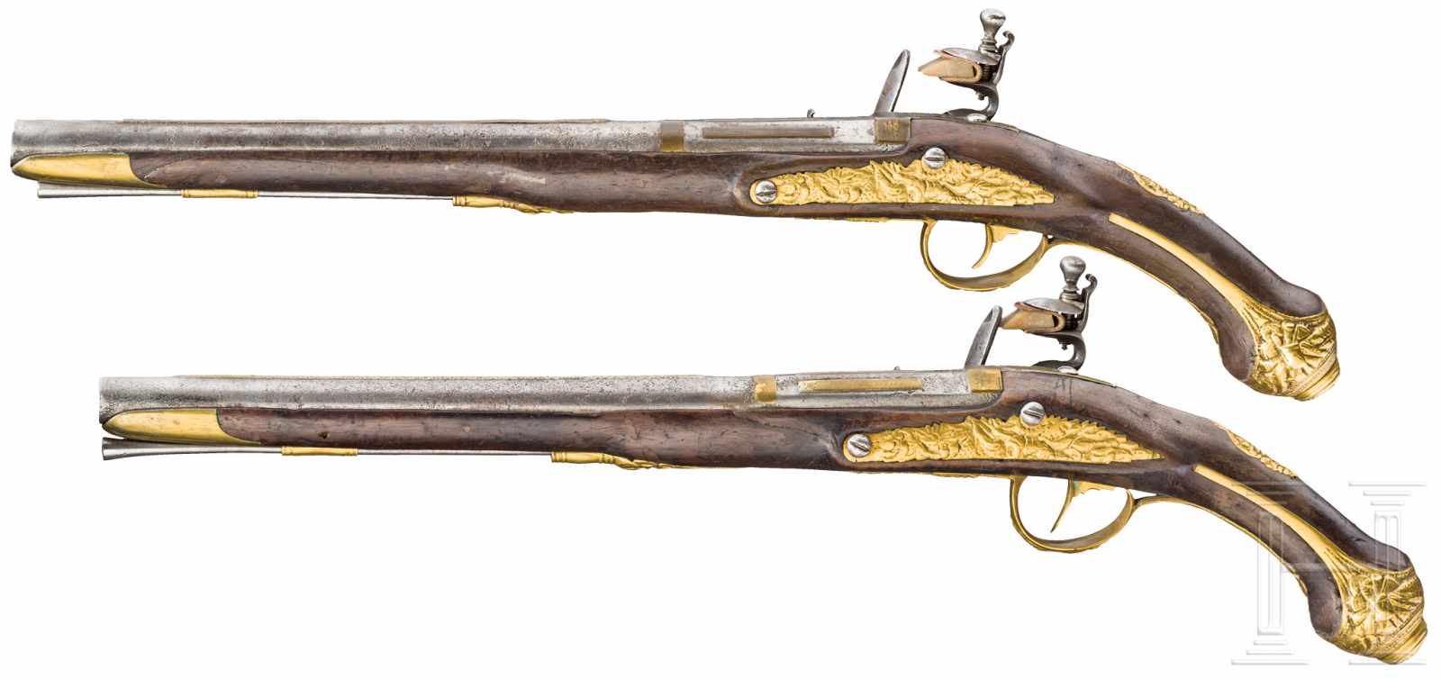 Ein Paar Steinschlosspistolen, balkantürkisch, 18./19. Jhdt.Glatte Läufe im Kaliber 15,5 mm, auf den - Image 2 of 2
