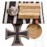 Ordensschnalle mit Eisernem Kreuz 2. Klasse, 1870, Eichenlaub "25", fünf GefechtsspangenEK,