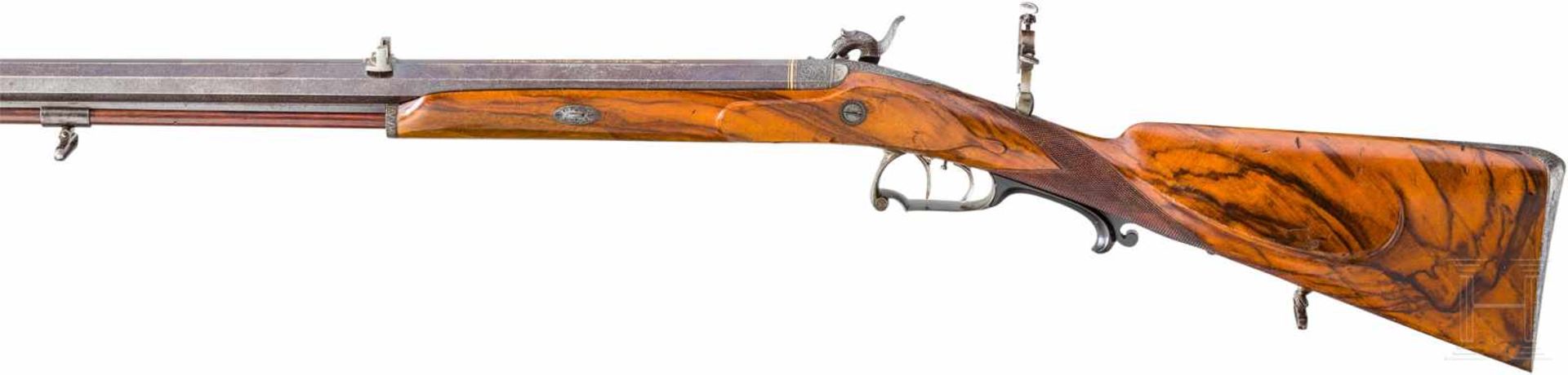 Perkussionsbüchse für Jagd- und Scheibenschießen, Fischer & Sohn, Lübeck, um 1840Schwerer - Bild 2 aus 4