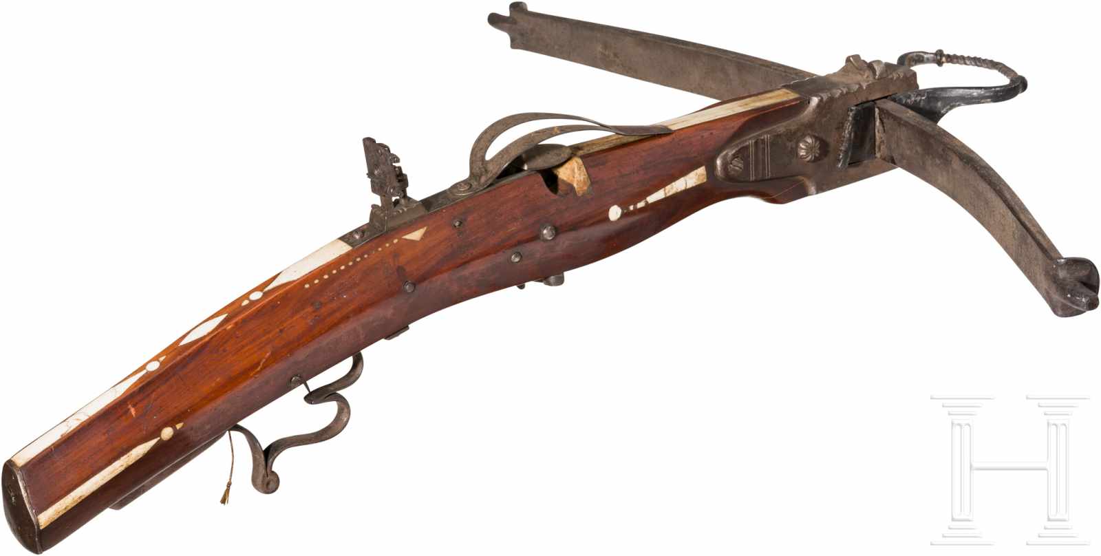 Schwere Schützenarmbrust, süddeutsch, um 1900Geschmiedeter und verkeilter, schwerer Stahlbogen - Image 2 of 3