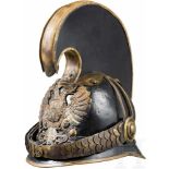 Helm für Mannschaften der Dragoner, um 1900Schwarzer Metallkorpus (Lack teilweise ausgebessert)