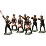 Sieben Lineol SS Figuren - kleiner Spielmannszug mit TambourmajorSieben politische SS Figuren,