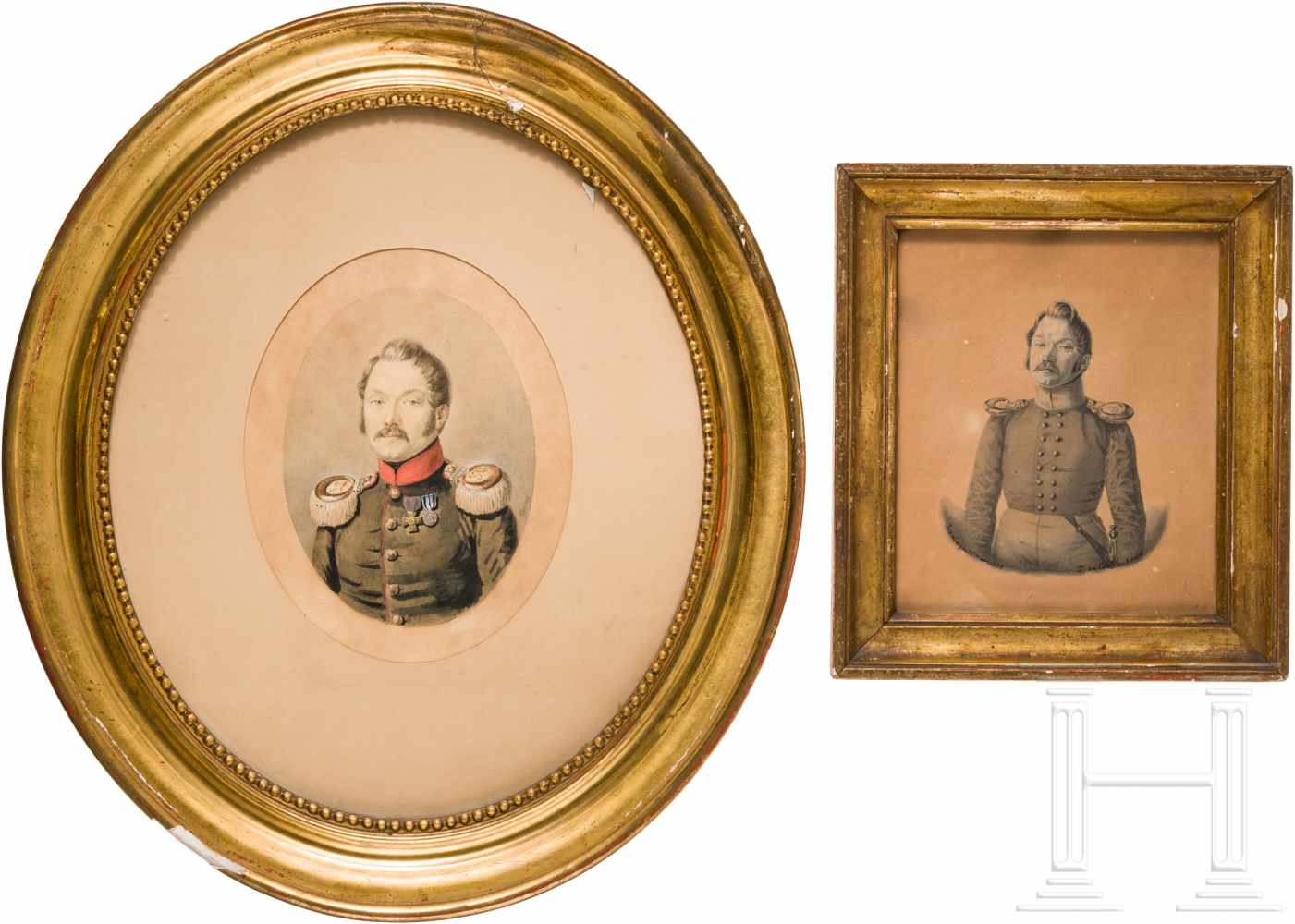 Offiziersfamilie von Pirch - zwei Portraits des Otto Claus Gützlaff von Pirch (1804-55)Jeweils