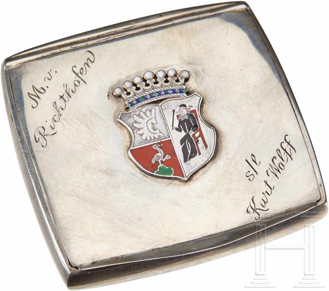 Manfred Freiherr von Richthofen - a cigarette caseSilver plated cigarette case with smooth metal