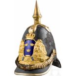 Helm M 1842 für Offiziere der LeibgardeHoher, schwarz lackierter Lederkorpus mit rundem