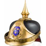 Helm M 1886 für Offiziere der KavallerieGlocke aus geschwärztem Leder, abnehmbare Spitze auf