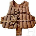 A Japanese Pilot Life JacketDark brown coloured cloth life vest, Kapok filled, olive colour external