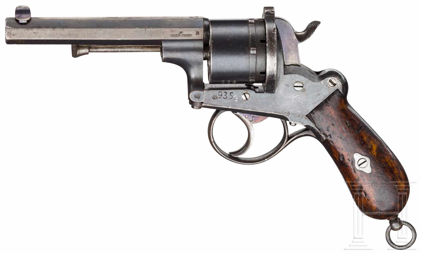 Marinerevolver Mod. 1871/82Kal. 12 mm CF, Nr. 935, Nummerngleich. Blanker Oktagonallauf, Länge 130