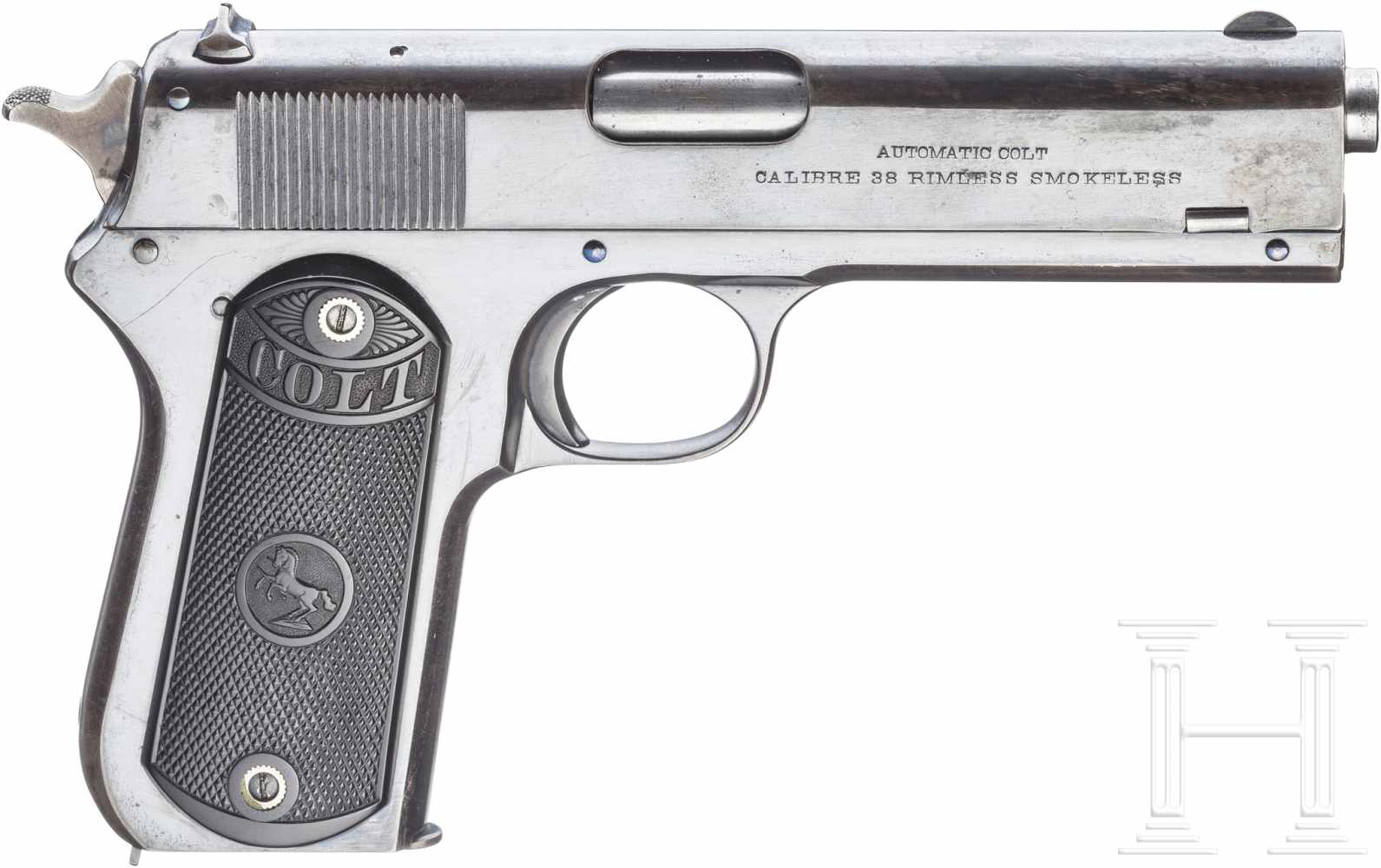 Colt Mod. 1903 Pocket HammerKal. .38 ACP, Nr. 37783, Blanker Lauf, Länge 4-1/2". Siebenschüssig. - Image 2 of 2