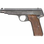 Walther Mod. 6, sog. "Lunchbox-Waffe"Kal. 9 mm Luger, Nr. ohne, Fast blanker Lauf, Länge 125 mm.