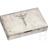 Hans Frank - a gift to Friedrich MinouxSilver cigar box, wood lined, exposed wood bottom and