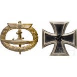 U-Boot-Kriegsabzeichen und Eisernes Kreuz 1. KlasseU-Boot-Kriegsabzeichen in vergoldeter