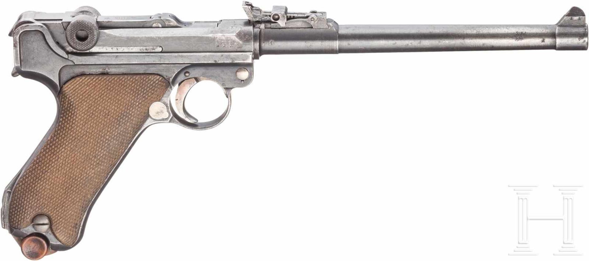 Lange Pistole 08, DWM 1917, mit TascheKal. 9 mm Luger, Nr. 129g, Gültiger Beschuss. Nummerngleich. - Bild 2 aus 3