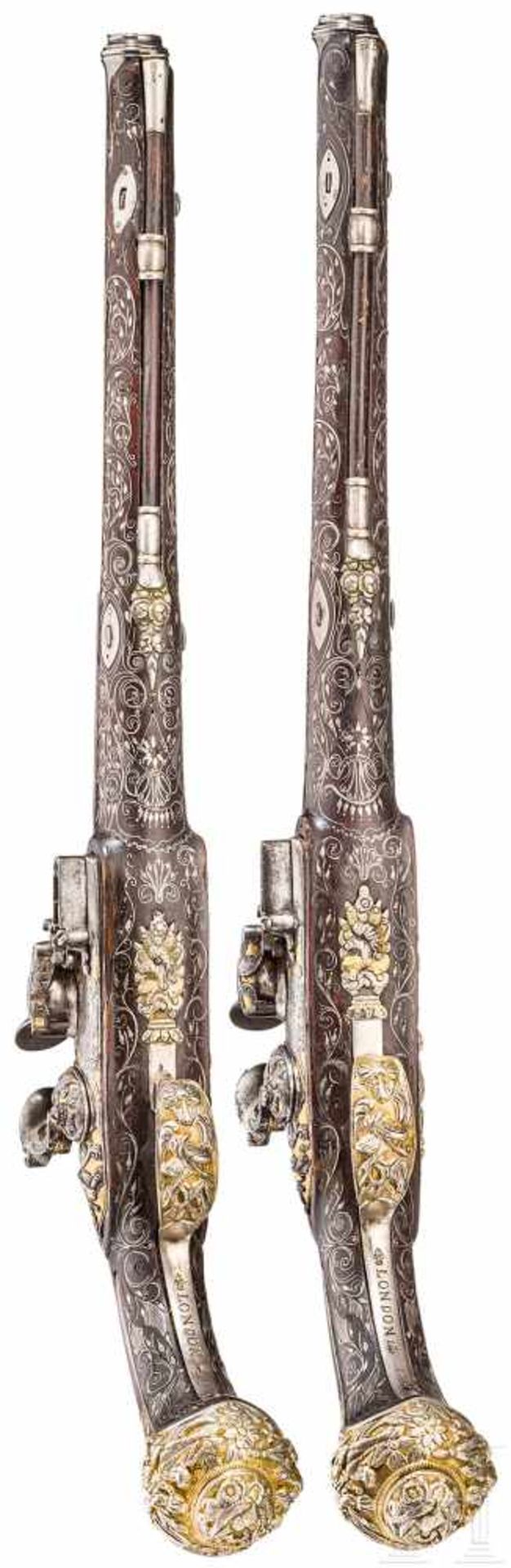 Ein Paar eisengeschnittene Luxus-Orientpistolen für den orientalischen Markt, Frankreich, um 1810/ - Bild 6 aus 8