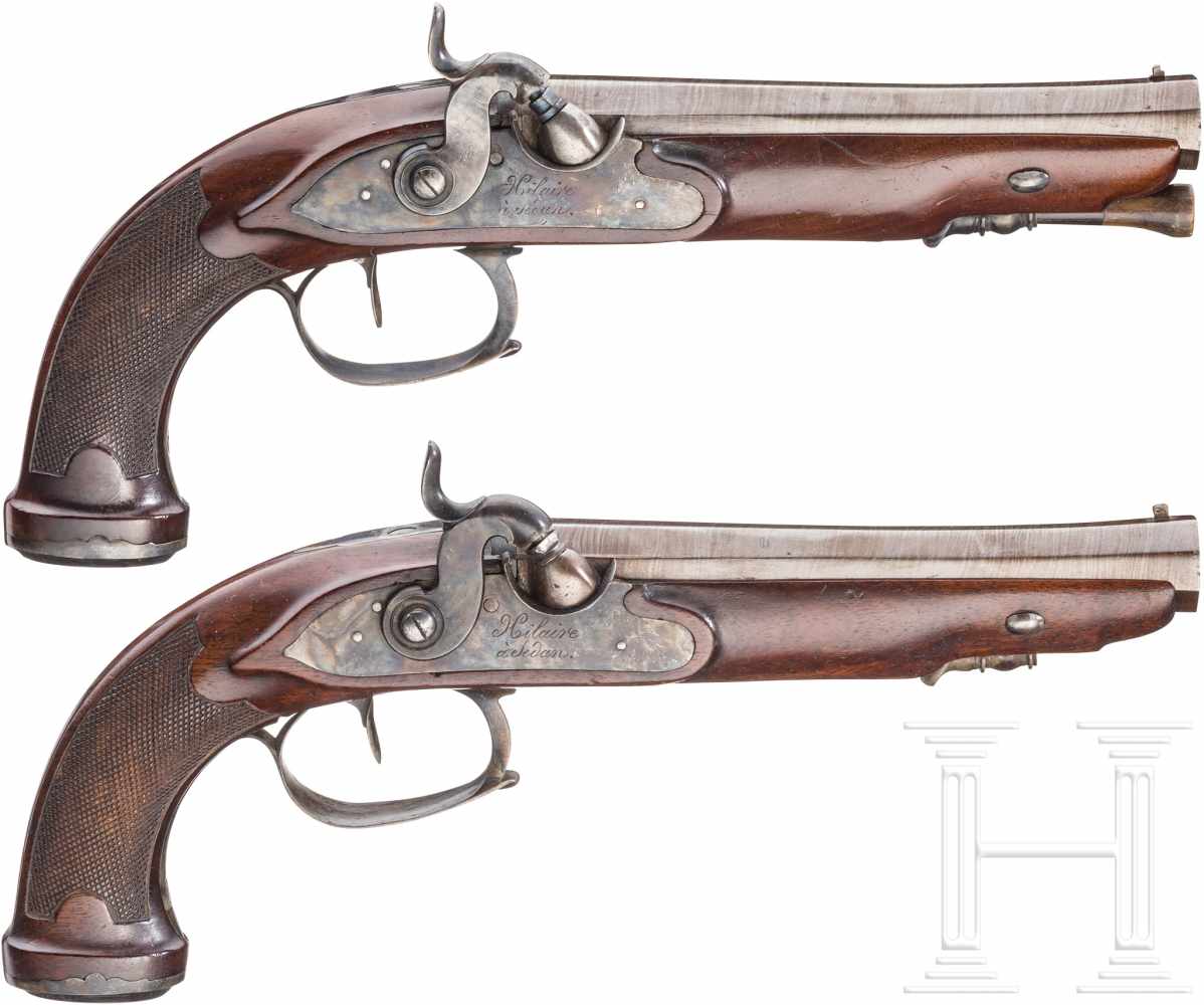 Ein Paar Perkussionspistolen, Hilaire, Sedan, um 1820Glatte, leicht gestauchte und bräunierte