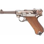 Pistole 08, Mauser, Code "42 - byf"Kal. 9 mm Luger, Nr. 434m, Nummerngleich inkl. Schlagbolzen. Fast