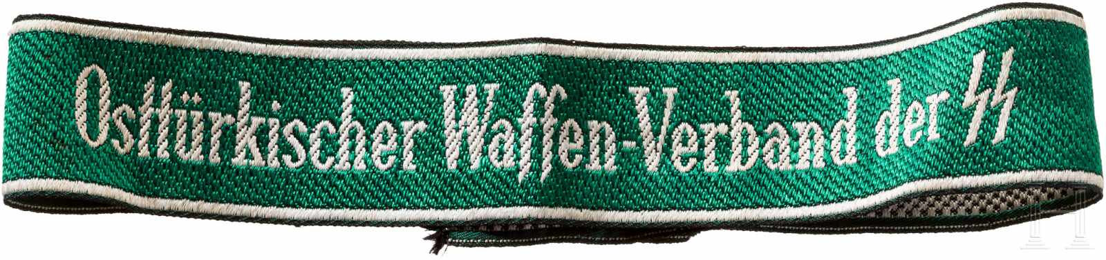 Ärmelband "Osttürkischer Waffen-Verband der SS"Grünes Band in Bevo-Ausführung mit weiß eingewebtem