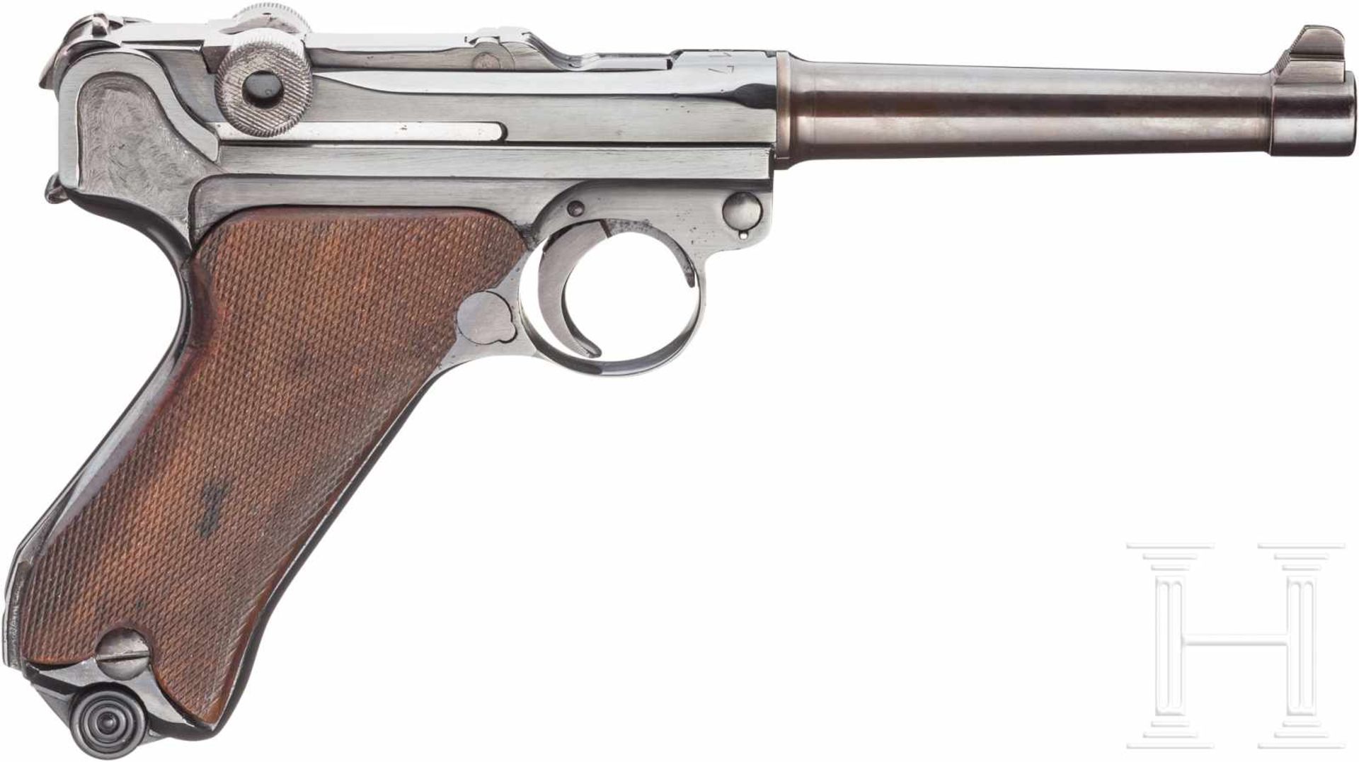 Pistole 08, DWM 1917Kal. 9 mm Luger, Nr. 6944, Gabelstück und Griffstück nummerngleich, der Rest der - Bild 2 aus 2