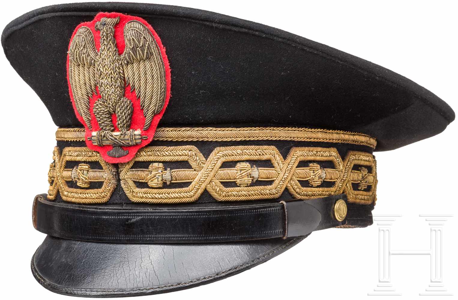 Schirmmütze für Console Generale (Generalmajor) der MVSNSchwarzes Tuch, der Bund mit goldener