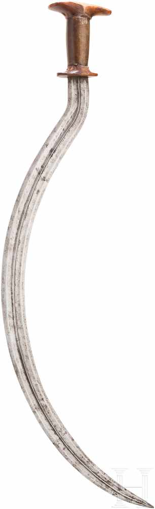 Shotel, Äthiopien, um 1900Zweischneidige, beidseitig gegratete, sichelförmige Klinge mit - Image 2 of 2