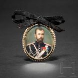 Persönliches Geschenk des Zaren Nikolaus II. - eigenes Portrait, Miniatur auf Elfenbein in