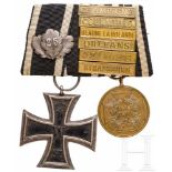 Ordensschnalle mit Eisernem Kreuz 2. Klasse, 1870, Eichenlaub "25", sechs GefechtsspangenEK,