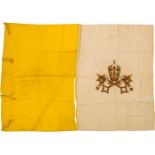 Vatikanische Flagge, um 1900Gelb gefärbtes und naturfarbenes Leinengewebe mit farbig aufgemalten