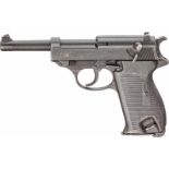 Pistole P 38 Code "svw 45"Kal. 9 mm Luger, Nr. 6966k, Nummerngleich bis auf Riegel. Spiegelblanker