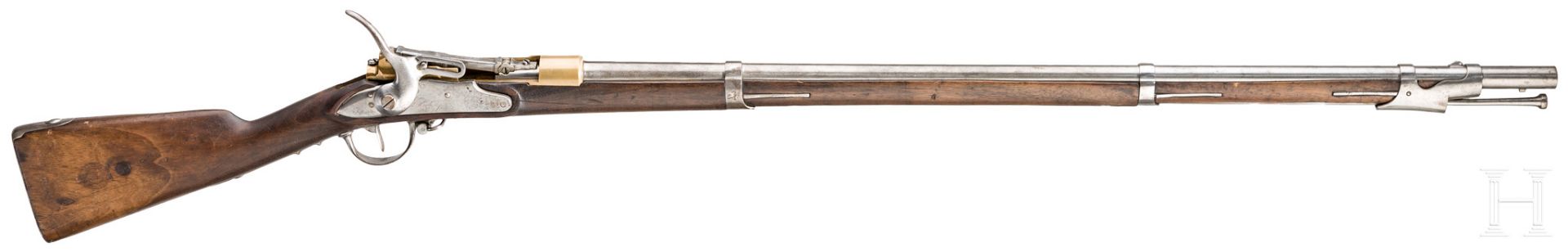 Zündnadel-Notgewehr aus einem Infanteriegewehr M 1777, um 1870Gezogener Lauf im Kaliber 18 mm, Seele
