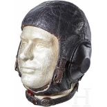 A "LKpW101" Winter Flight HelmetFive panel, brown leather construction, leather covered earphone