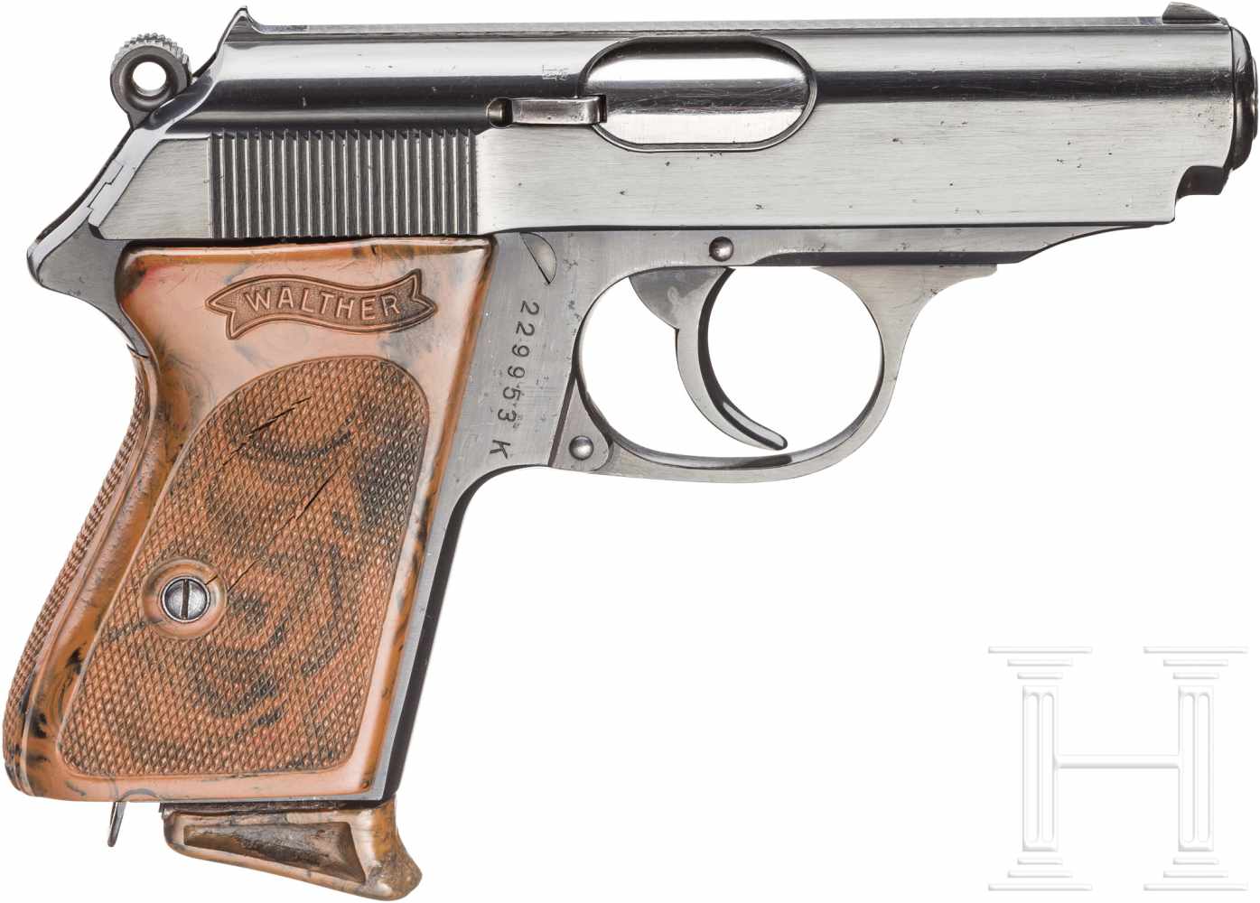 Walther PPK, ZM, im KastenKal. .22 l.r., Nr. 229953K, Blanker Lauf. Siebenschüssig. Beschuss Krone/ - Image 2 of 2