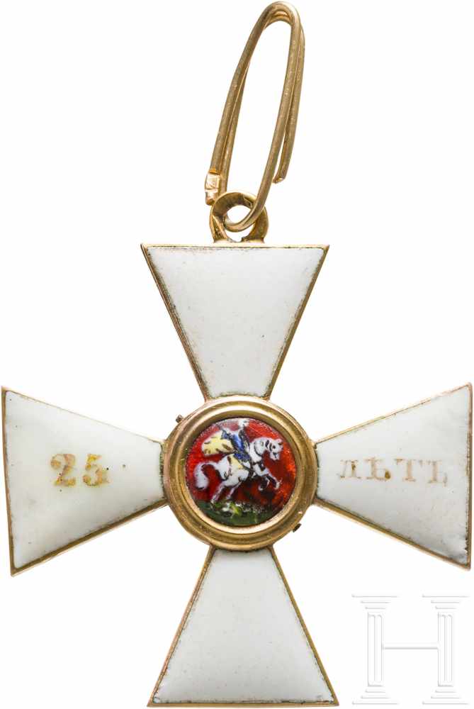 St. Georg-Orden, Kreuz 4. Klasse für 25 Dienstjahre, Russland, Mitte 19. Jhdt.Gold, emailliert. Maße