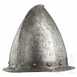 Geätzter Birnmorion, Pisa, um 1580Einteilig geschlagene, gegratete Kalotte mit kurzer, nach hinten