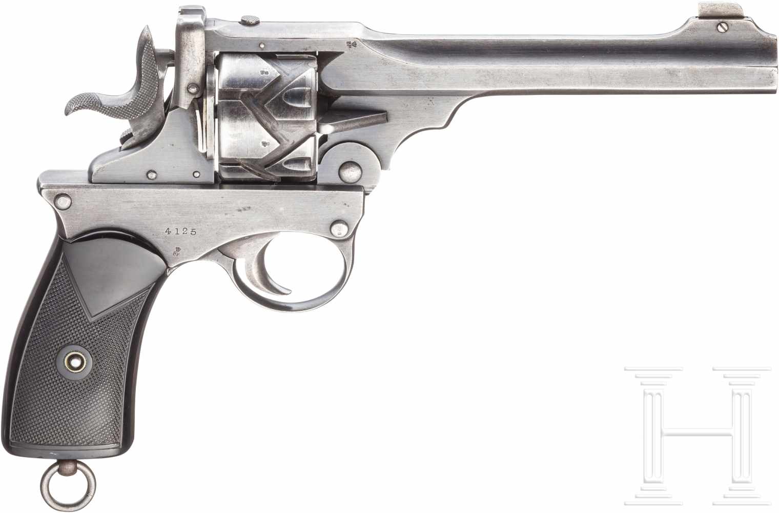 Webley Fosbery Mod. 1903, Small FrameKal. .455 Webley, Nr. 4125, Nummerngleich. Blanker Kipplauf, - Image 3 of 5