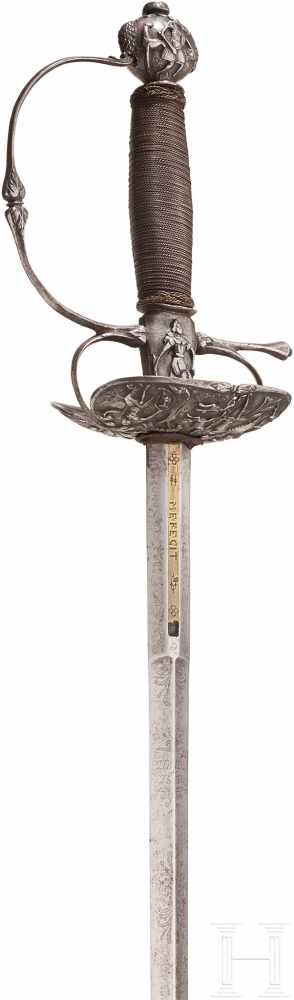 Eisengeschnittener Degen, Holland, um 1660Zweischneidige, beidseitig gegratete Stichklinge mit ( - Image 3 of 7