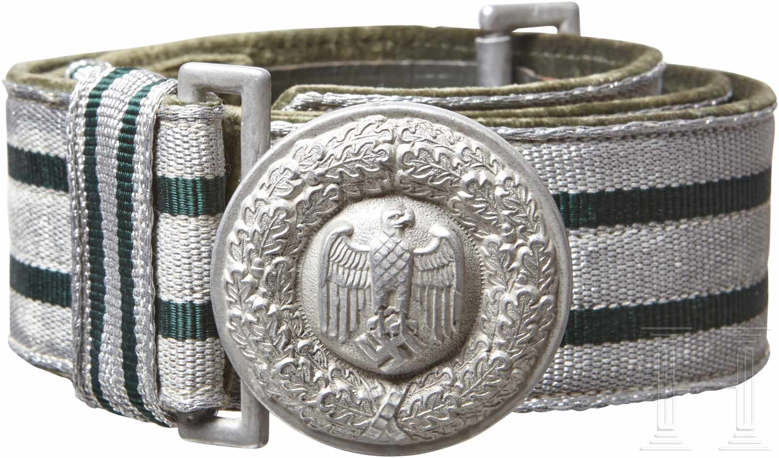 A Parade Belt and Buckle for Officers of the ArmySilver-aluminium brocade dress belt and buckle