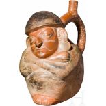 Figurengefäß, Peru, Moche-Kultur, 300 v. Chr. - 700 n. Chr.Hockender Mann mit verschränkten Armen