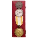 Drei Auszeichnungen bzw. Medaillen, ein Ordensetui, 1865-66Sog. "Langensalza"-Medaille,