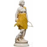 Elfenbeinfigur der Diana, deutsch, 20. Jhdt.Fein beschnitzte Figur der Jagdgöttin aus Elfenbein