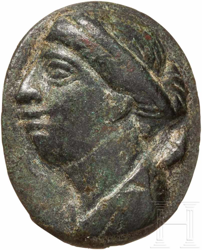 Ringplatte mit dem Portrait Kleopatras VII. Philopator, Ägypten, ca. 45 - 30 v. Chr.Bronzene